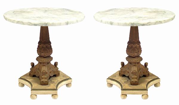 Appraisal: Two circular marble top occassional tables