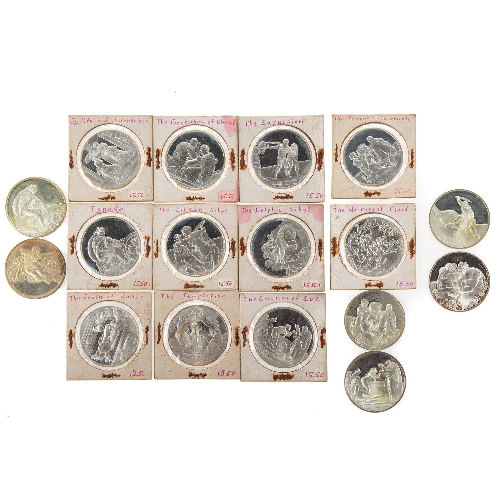 Appraisal: STERLING COINS FROM GENIUS OF MICHELANGELO Franklin Mint's Genius of