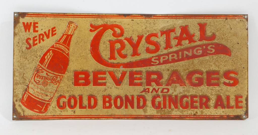 Appraisal: EMBOSSED CRYSTAL SPRING'S BEVERAGES TIN SIGN United States th CenturyEmbossed