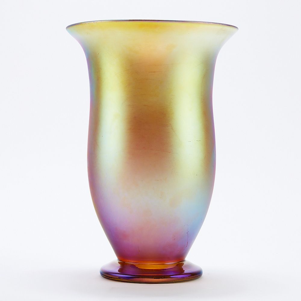 Appraisal: WMF Ikora Glass- Myra Vase Iridescent WMF Germany Large Myra