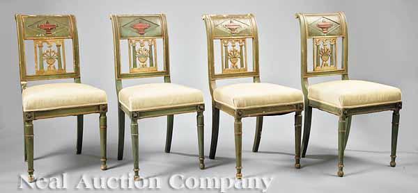 Appraisal: A Set of Four Antique Italian Neo-Classical Paint-Decorated Side Chairs