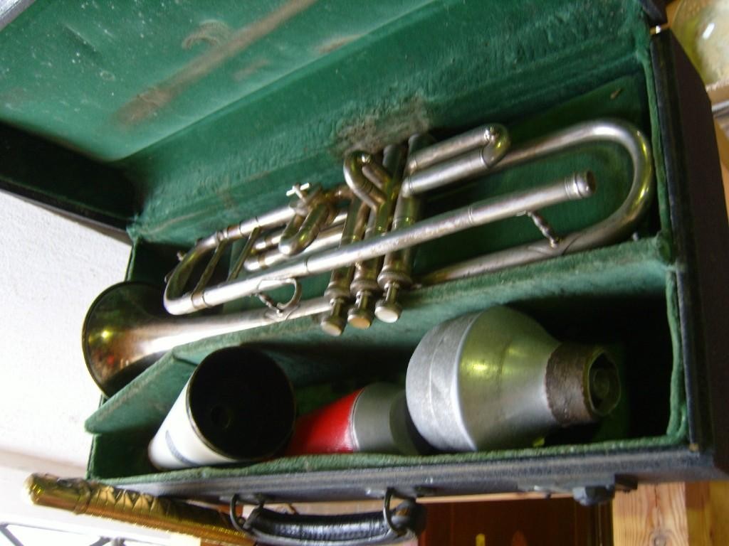 Appraisal: A cased trumpet and accessories -