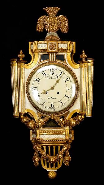 Appraisal: A Swedish Neoclassical painted and parcel giltwood clock Jacob Koch