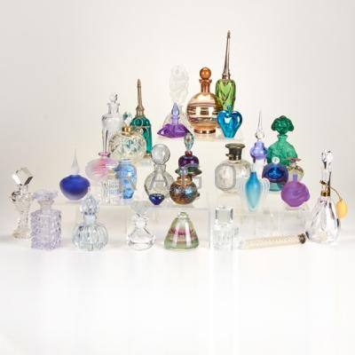 Appraisal: PERFUME BOTTLES ETC Thirty perfumes one vase s Signed Orrefors