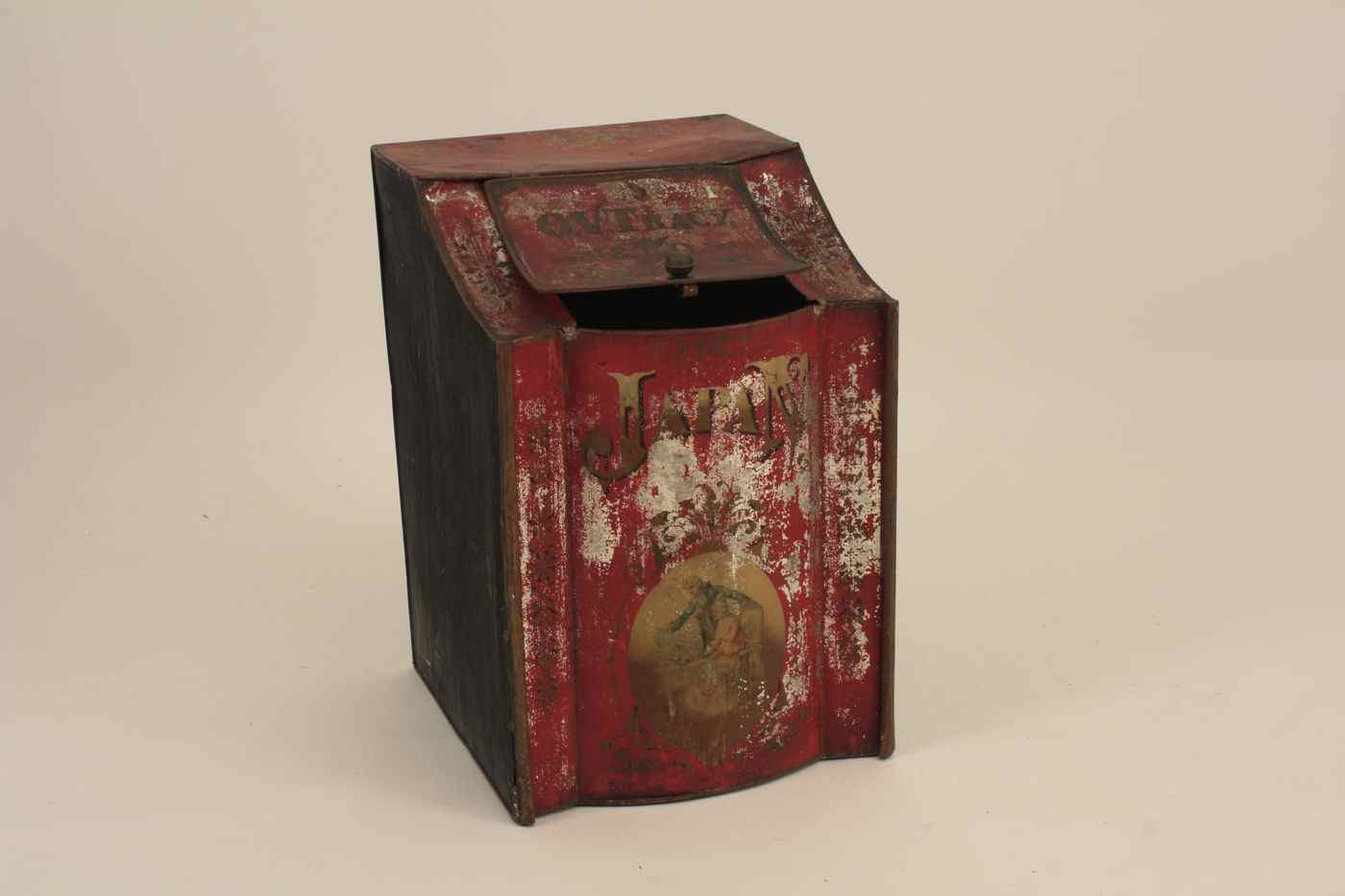 Appraisal: ANTIQUE TOLE TEA CONTAINER th CenturyIn red paint with stencil