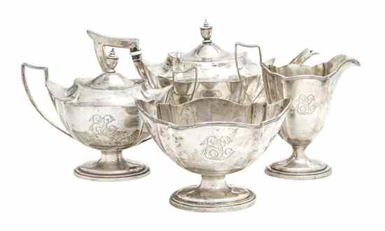 Appraisal: An American Sterling Silver Tea Set Gorham comprising a teapot