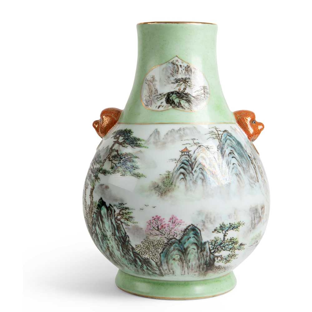 Appraisal: FAMILLE ROSE 'LANDSCAPE' VASE TH CENTURY of slightly compressed bulbous