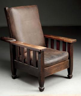 Appraisal: Massive Early Arts Crafts Morris Chair w Macmurdo Feet Chair