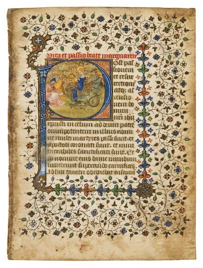 Appraisal: ST MARGARET AND THE DRAGON AN ILLUMINATED LEAF FROM A