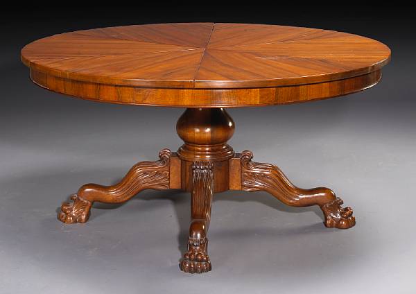 Appraisal: An Italian Baroque style walnut extension dining table The circular