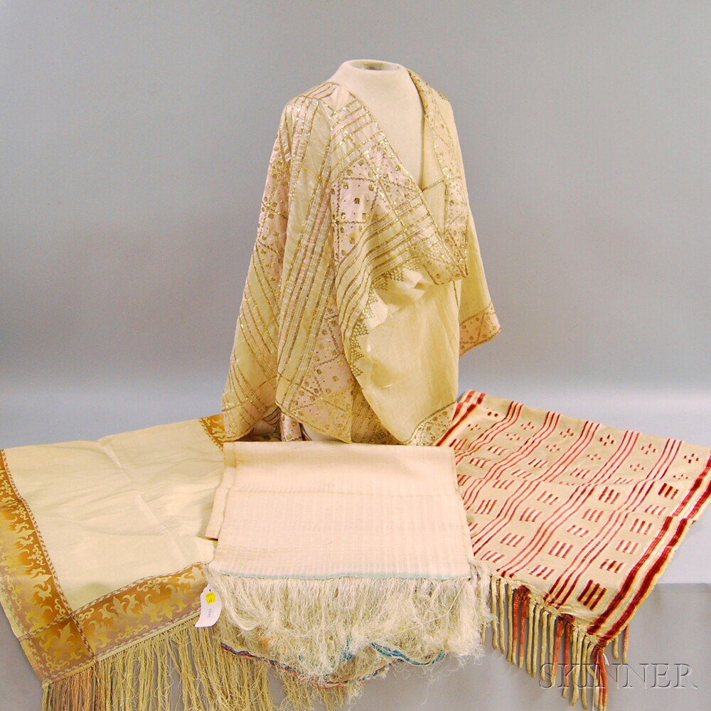 Appraisal: Four Printed and Embroidered Silk and Cotton Stoles Europe and