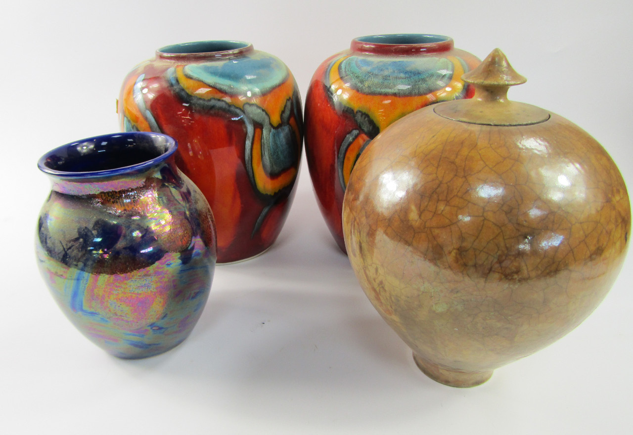 Appraisal: Three Poole ovoid vases cm high cm high and a