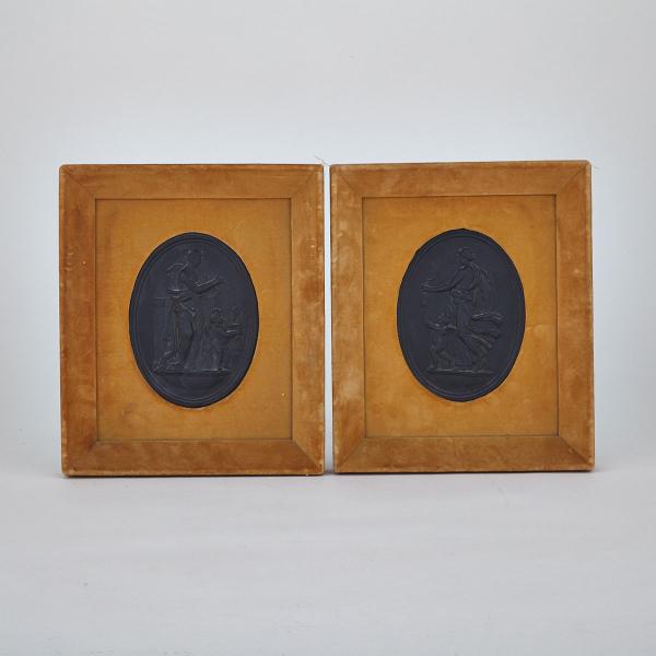 Appraisal: Pair of Wedgwood Basalt Oval Plaques of Ceres and Triptolemus