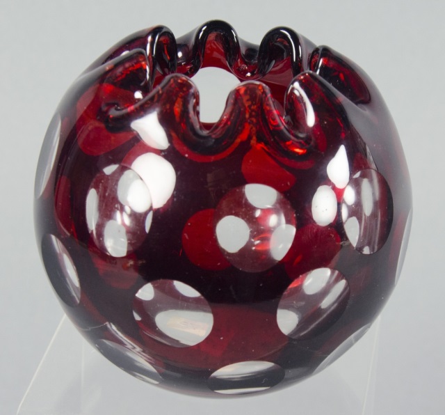 Appraisal: Ruby Rose Bowl with Window DecorationLikely European Three rows of