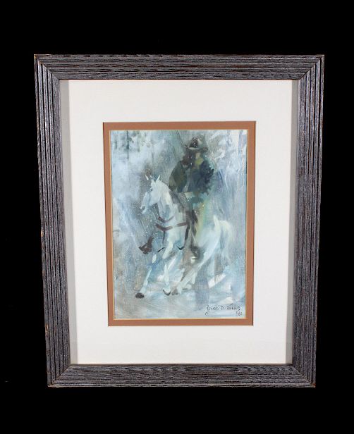 Appraisal: Winter Cowboy Pastel Painting by Richard D Thomas For your