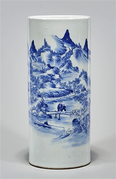 Appraisal: Chinese blue and white porcelain hat stand depicting landscape with