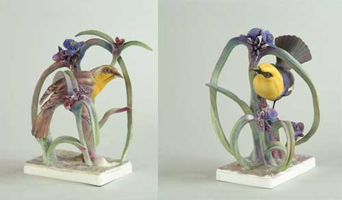 Appraisal: PAIR OF ROYAL WORCESTER YELLOW HEADED BLACKBIRDS MODELED BY DOROTHY