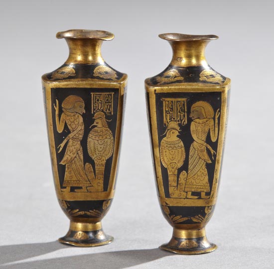 Appraisal: Pair of Grand Tour Brass Paneled Cabinet Vases first quarter