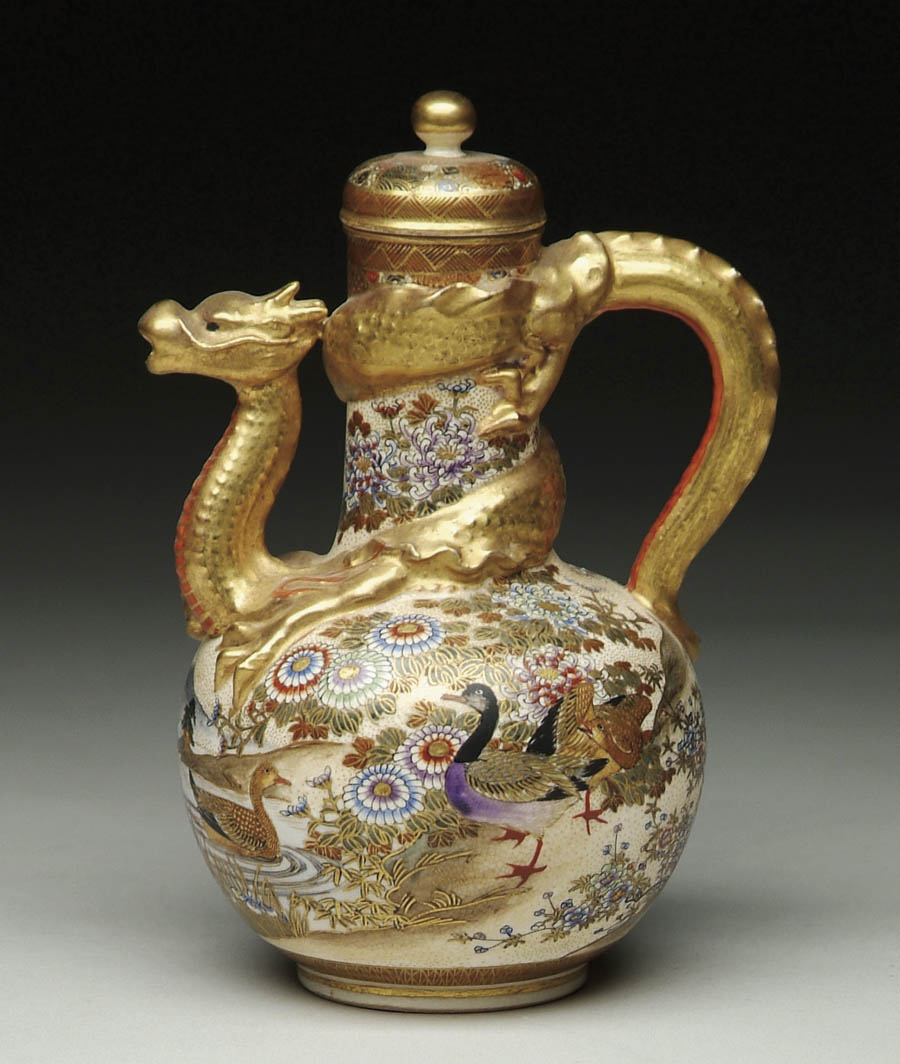 Appraisal: SATSUMA DRAGON SPOUT TEAPOT Fine detailed scene of geese in