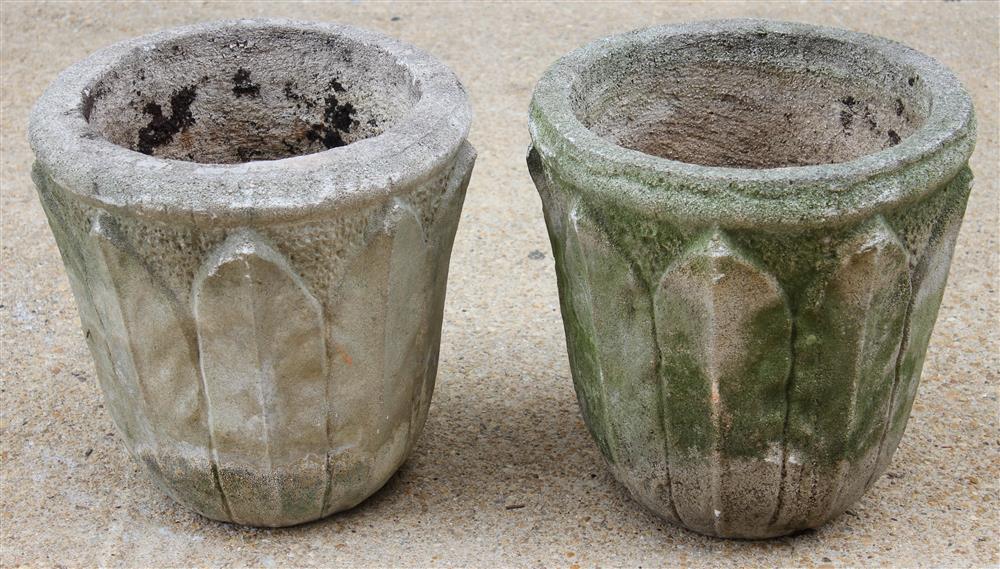 Appraisal: PAIR OF CONCRETE PLANTERS WITH RAISED LEAF DECORATION h x