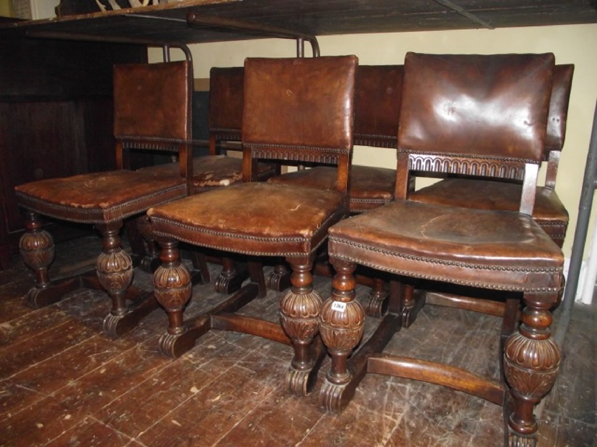 Appraisal: A set of six substantial Edwardian oak dining chairs with