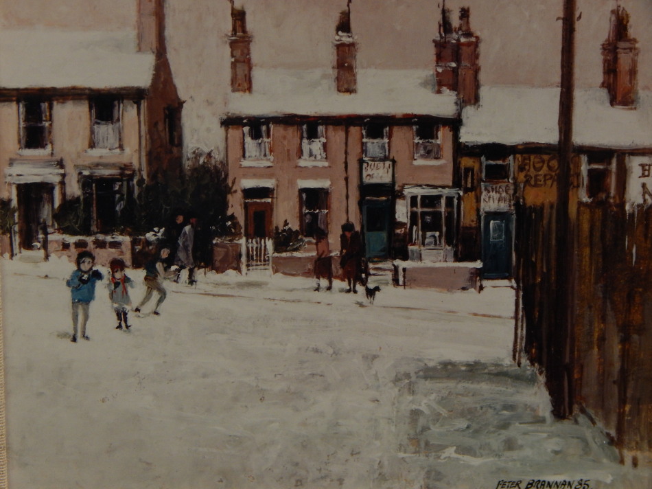 Appraisal: After Peter Brannan Winter street scene coloured print numbered verso