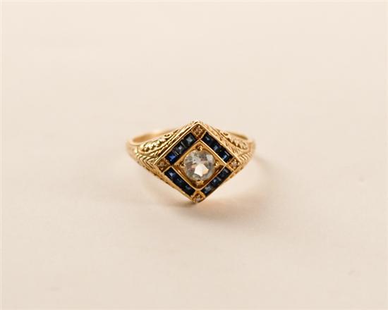 Appraisal: A Gold Aquamarine and Sapphire Ring K marked yellow gold