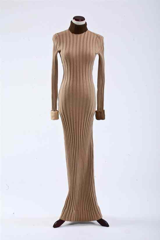 Appraisal: RUDI GERNREICH BEIGE RIBBED KNIT MAXI BODY-CON DRESS s size