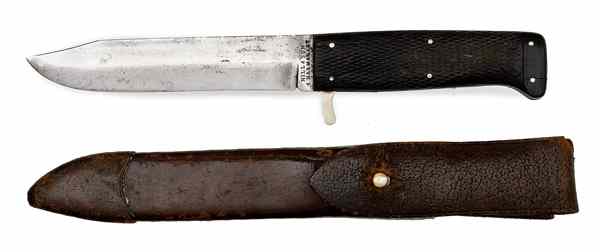 Appraisal: Hill and Son London Bowie Knife and Sheath '' clipped-point