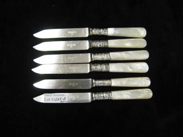 Appraisal: Mother-of-Pearl Handled Fruit Knives sterling ferrules silverplate blades long some