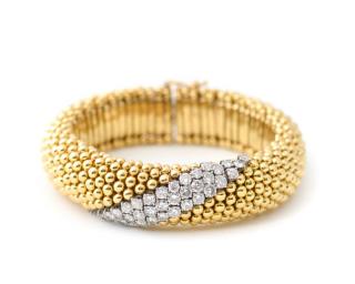 Appraisal: k Two Tone Gold Diamond Domed Bracelet Ladies handmade k