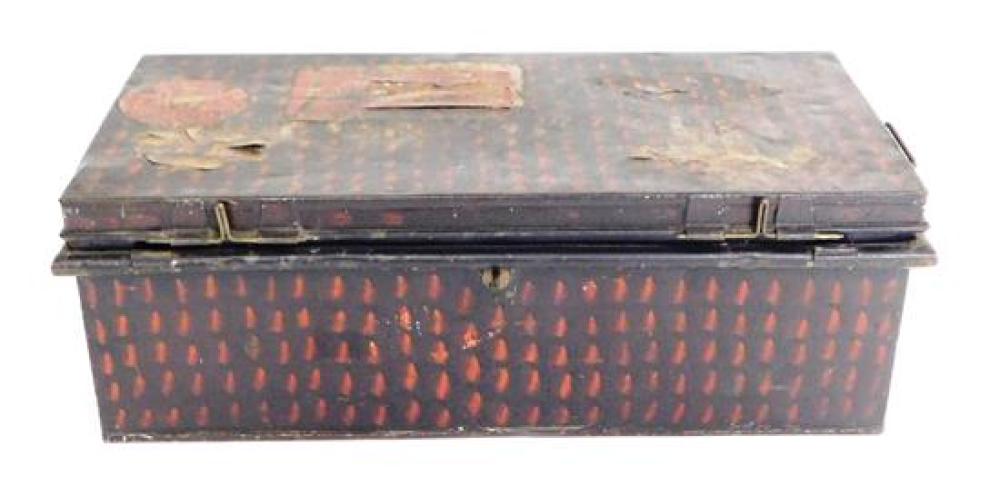 Appraisal: Tole travel chest th C remnants of early paper stickers