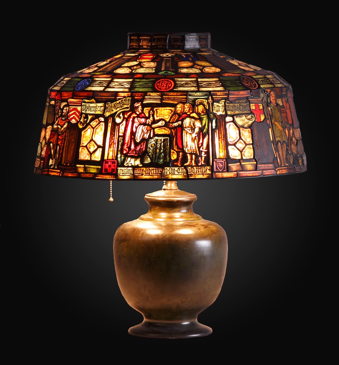 Appraisal: Duffner Kimberly Leaded Stained Glass Lamp depicting Magna Carta