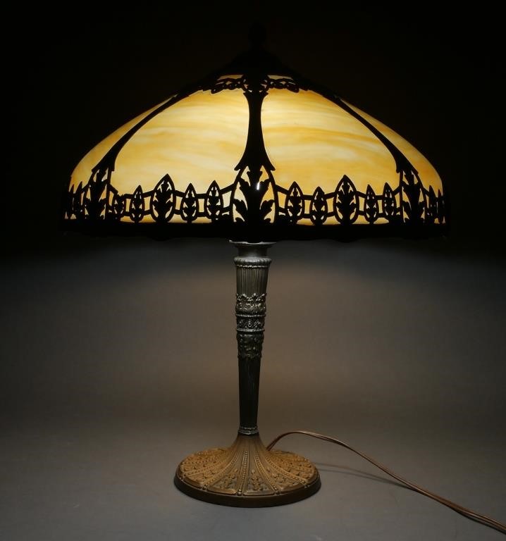 Appraisal: ANTIQUE MILLER SLAG GLASS TABLE LAMP s table lamp believed