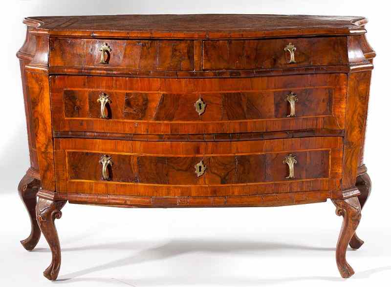 Appraisal: Italianate Burlwood Bombe Commode th century burled walnut and mahogany