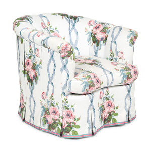 Appraisal: A Custom Barrel-Back Armchair with Chintz Upholstery by Jonas New