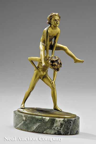 Appraisal: A Continental Bronze Sculptural Group of the High Flyer after