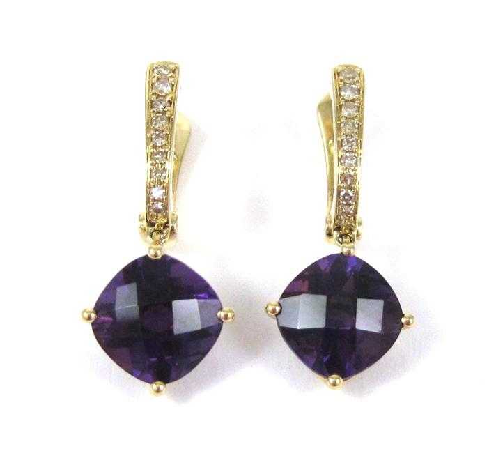 Appraisal: PAIR OF AMETHYST AND DIAMOND EARRINGS each k yellow gold