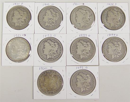 Appraisal: Ten Morgan Dollars -O coins -O coins -O coins -S