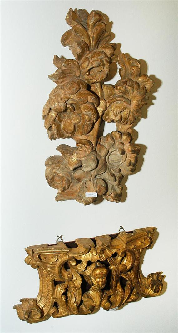 Appraisal: LOT OF DECORATIVE FRAGMENTS th cent Carved and gilt wood