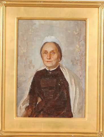 Appraisal: Portrait of a woman in a brown dress oil on