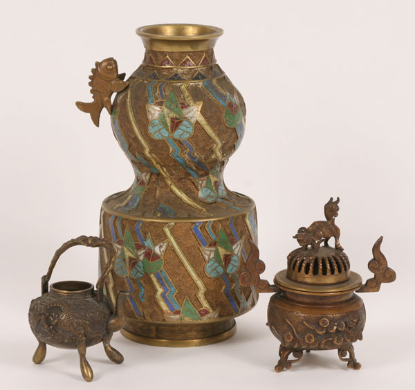 Appraisal: Three Asian items including a small bronze tea kettle with