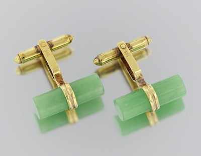 Appraisal: A Pair of Jade and Gold Cufflinks ca k yellow