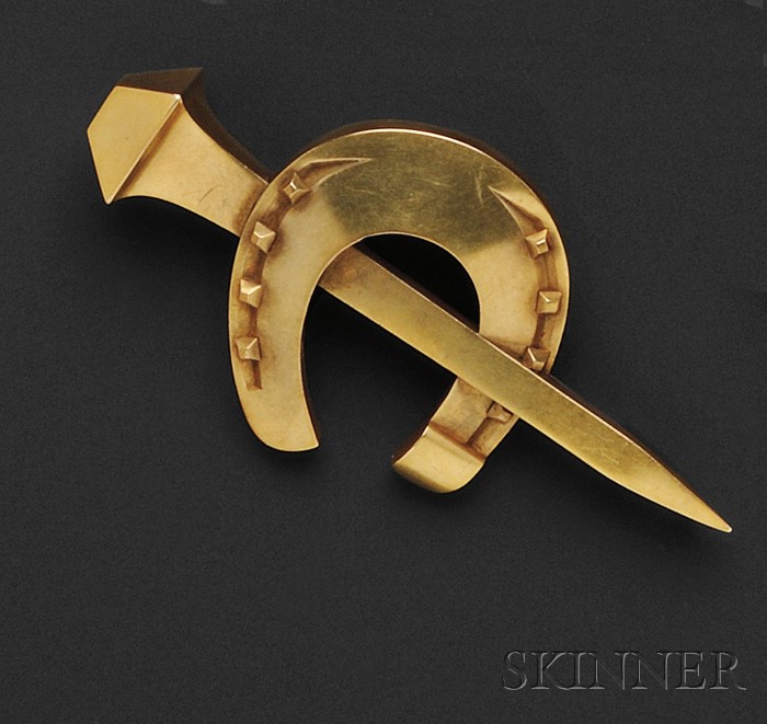 Appraisal: Antique kt Gold Brooch France designed as a nail and