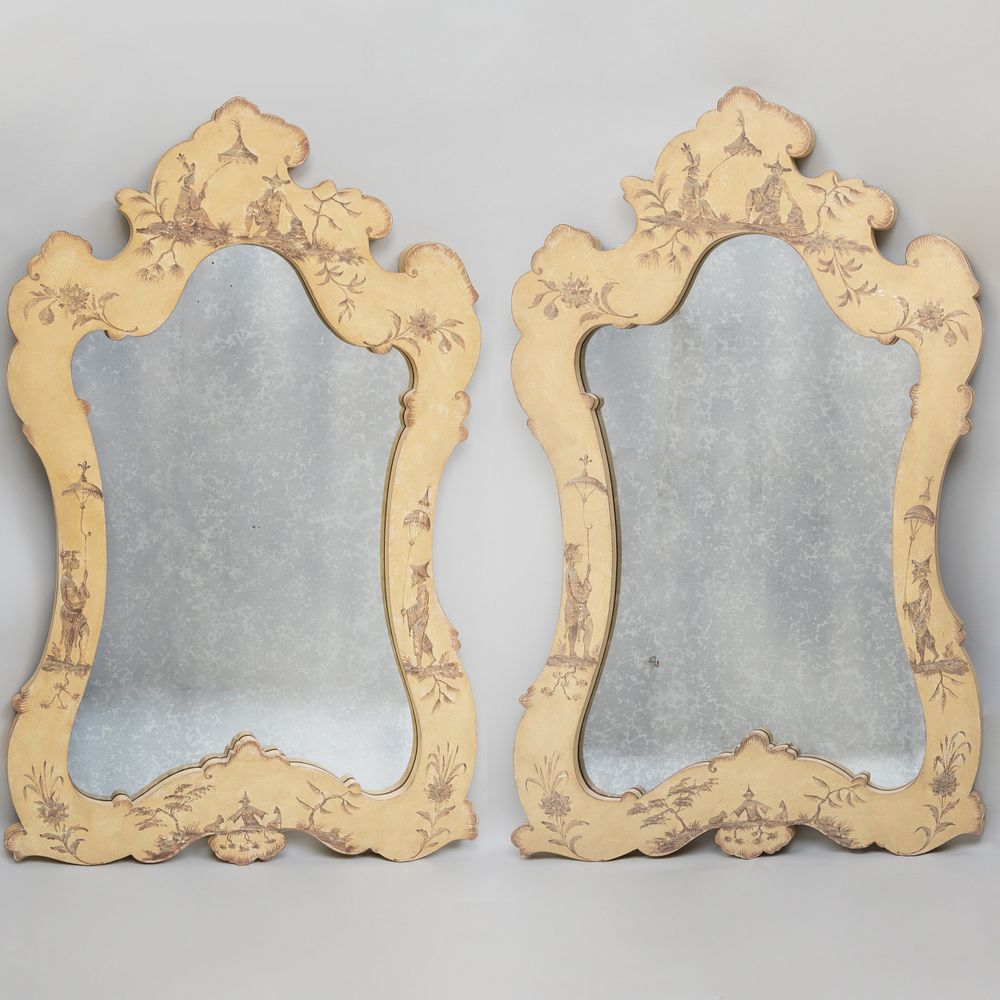 Appraisal: Pair of La Barge Painted Chinoiserie Decorated Mirrors ft x