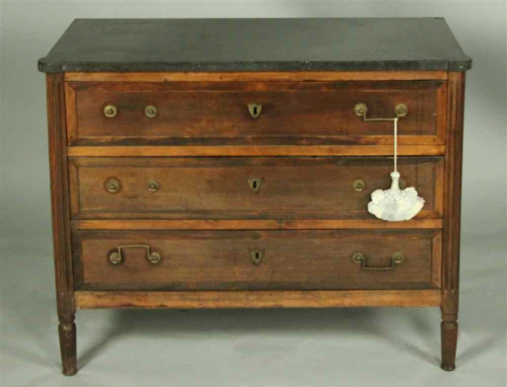 Appraisal: FRENCH EMPIRE MARBLE TOP WALNUT COMMODE having a rectangular black