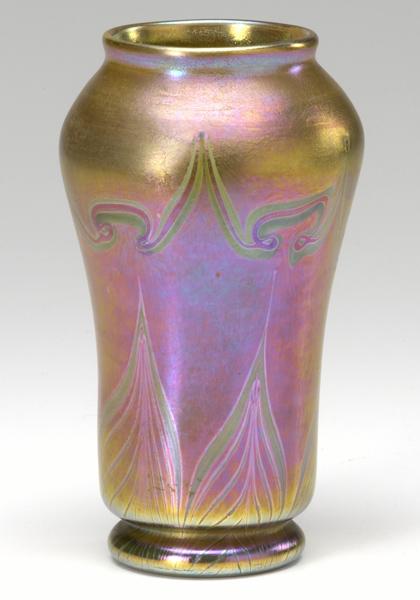 Appraisal: ART GLASS Vase with marigold iridescent design unsigned