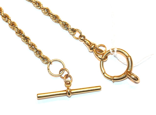 Appraisal: AN CT GOLD ROPE TWIST WATCH CHAIN with large bolt