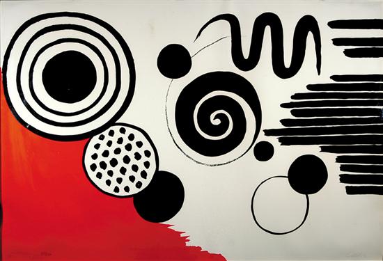 Appraisal: Alexander Calder American - COMPOSITION WITH BLACK SPIRALS AND CIRCLES