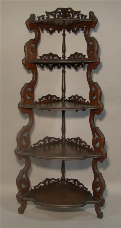 Appraisal: VICTORIAN MAHOGANY CORNER ETAGERE with five graduated tiers each with